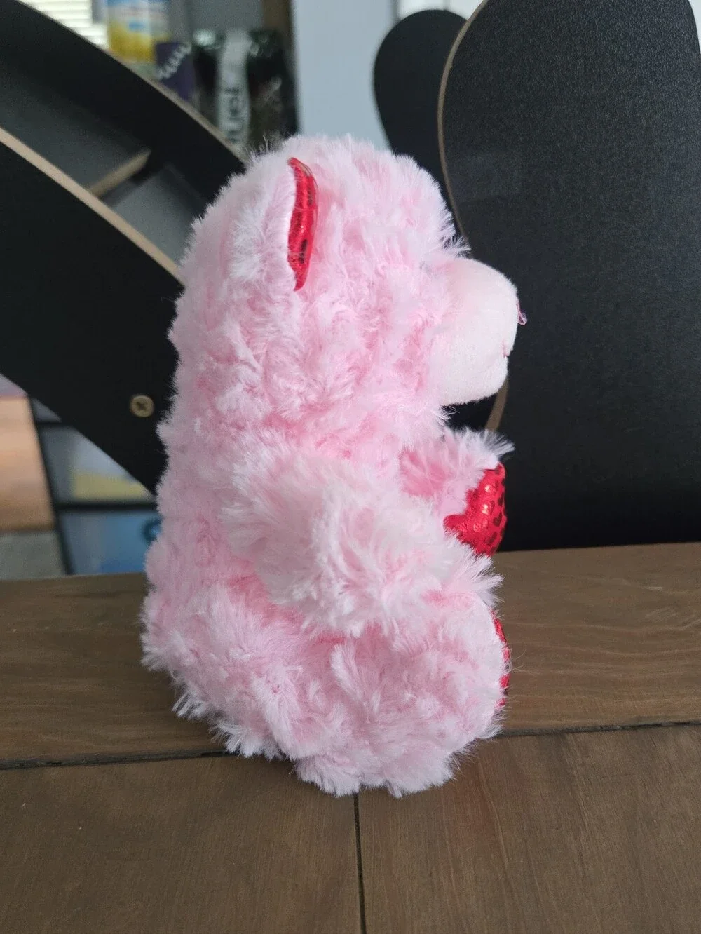 Pink Plush Heart Teddy Bear with Red Accents Kids Toy New